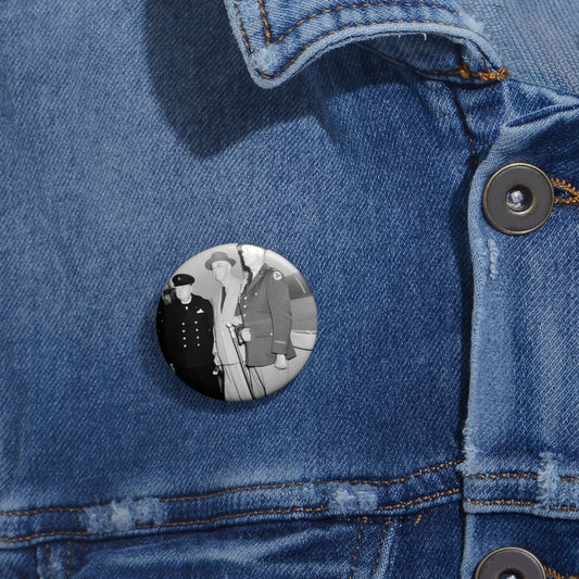 Winston Churchill with Franklin D. Roosevelt on board USS Augusta (CA-31) on 9 August 1941 (NH 67201) Pin Buttons with Crisp Design