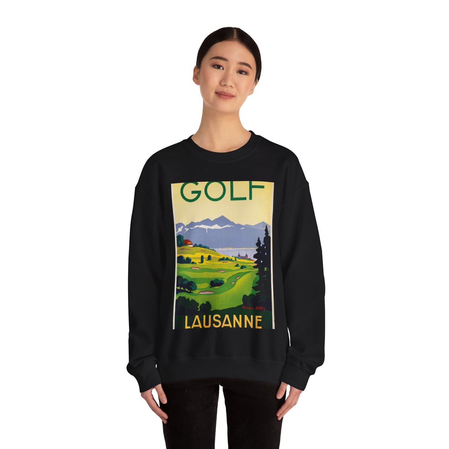 Poster - Golf. Lausanne - Public domain lithograph Black Heavy Blend Adult Crew Neck SweatShirt