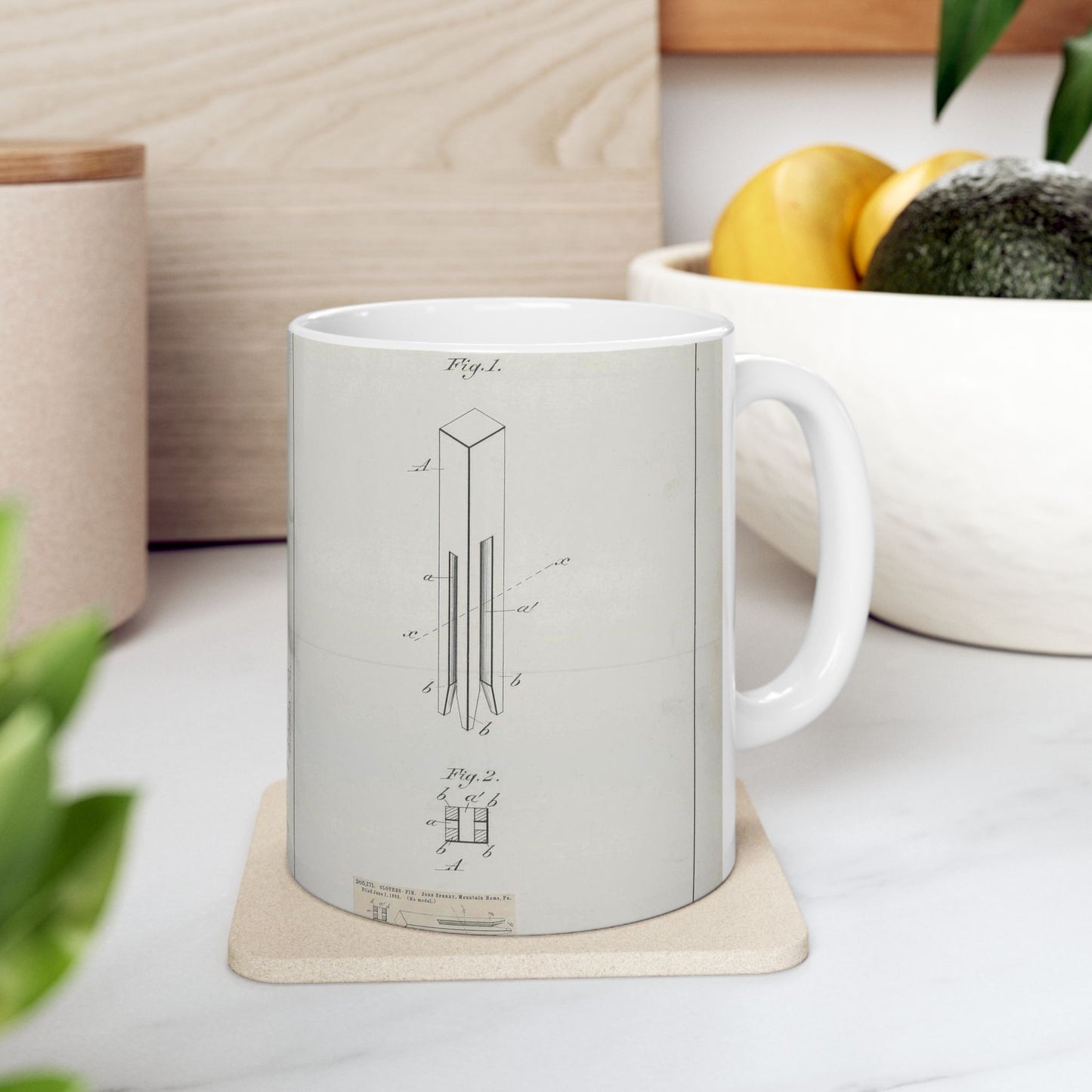 Patent drawing - for J. Sperry's Clothes Pin Public domain  image Beautiful Novelty Ceramic Coffee Mug 11oz