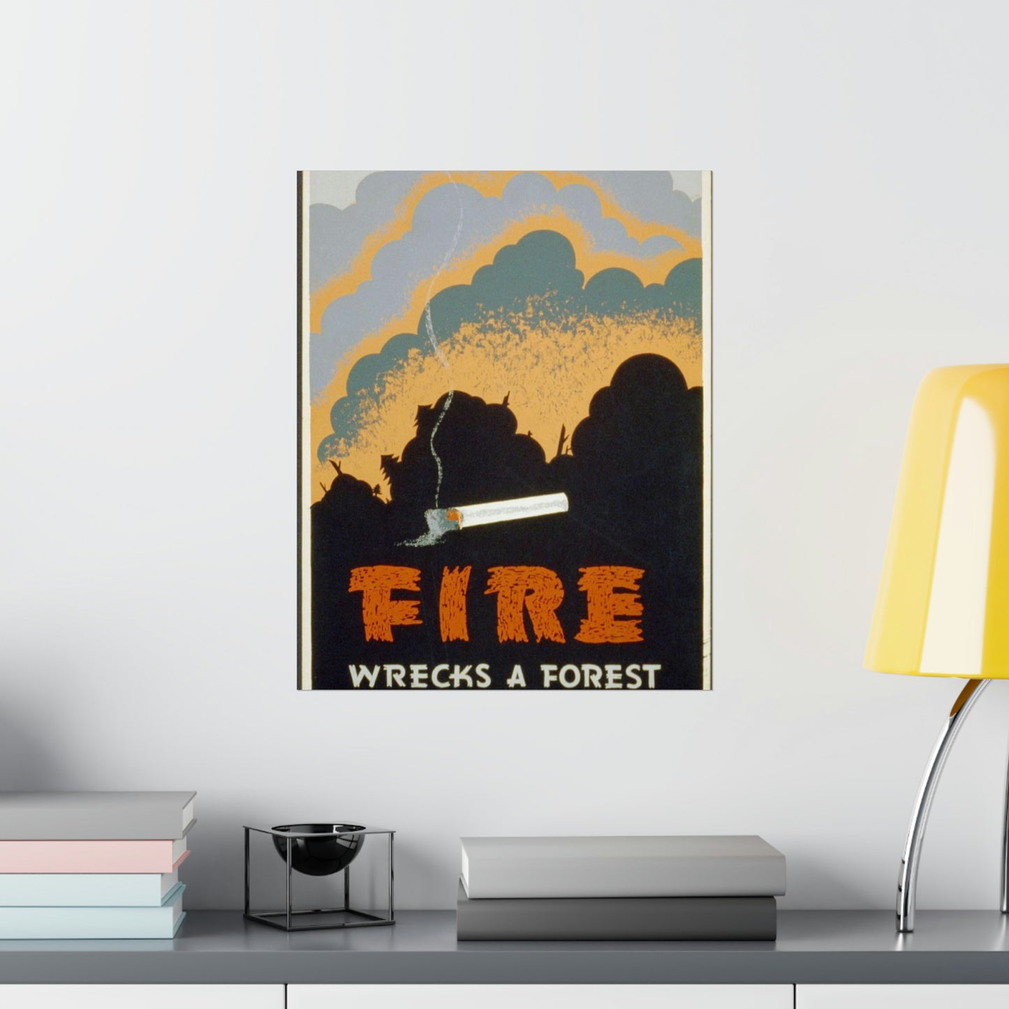 Fire wrecks a forest, Art Deco Poster High Quality Matte Wall Art Poster for Home, Office, Classroom