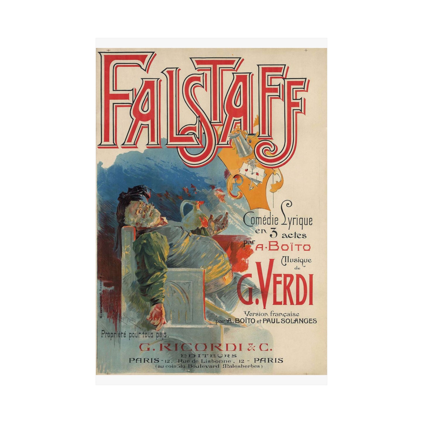 Adolfo Hohenstein - Poster for first French production of Giuseppe Verdi's Falstaff High Quality Matte Wall Art Poster for Home, Office, Classroom