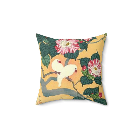 Koson - camellia-and-rice-birds-1929, Ohara Koson Decorative Accent Square Pillow