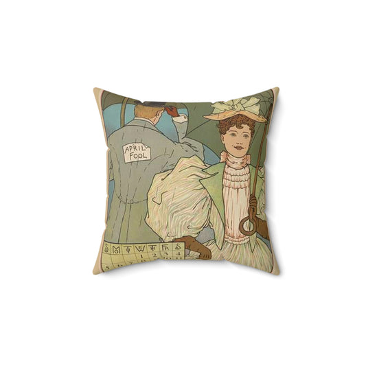 April, Art Nouveau Poster - Art nouveau public domain poster Decorative Accent Square Pillow