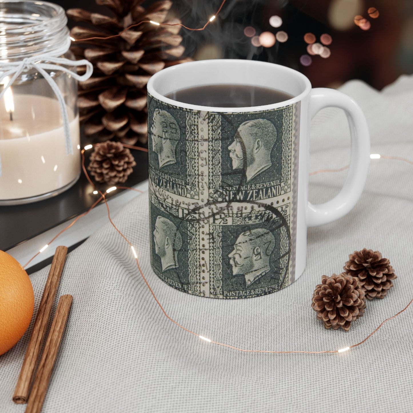 Block of one and a half penny 'King George V' definitive stamps in grey slate Beautiful Novelty Ceramic Coffee Mug 11oz