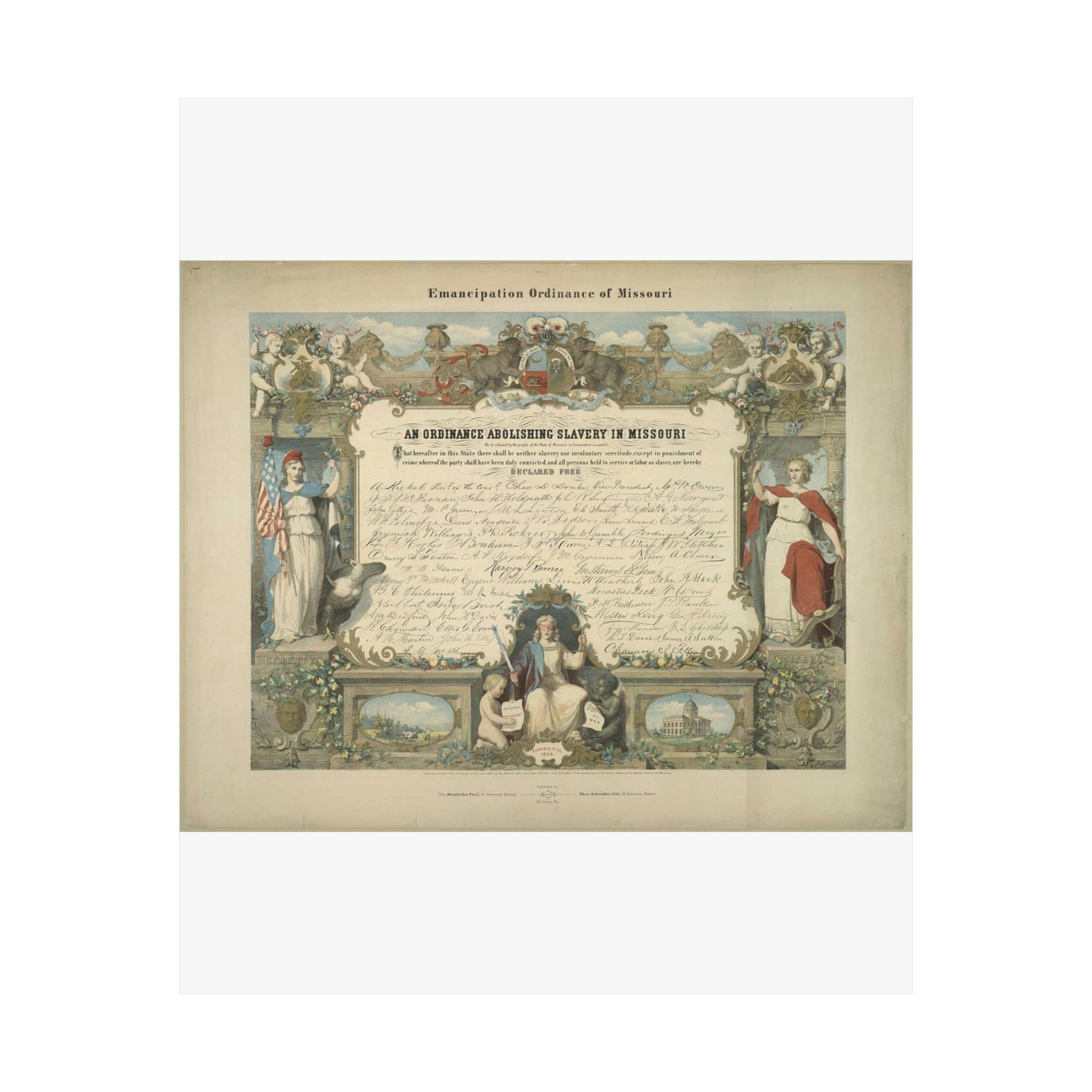 Emancipation Ordinance of Missouri. An ordinance abolishing slavery in Missouri / E. Knobel. High Quality Matte Wall Art Poster for Home, Office, Classroom