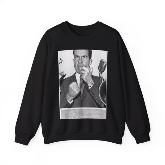 Richard Nixon clinches his fist as he addresses his first audience in Long Island, New York Black Heavy Blend Adult Crew Neck SweatShirt