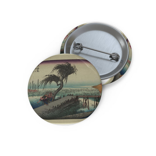 Utagawa Hiroshige - Yokkaichi, Ando Hiroshige - Ukiyo e print Pin Buttons with Crisp Design