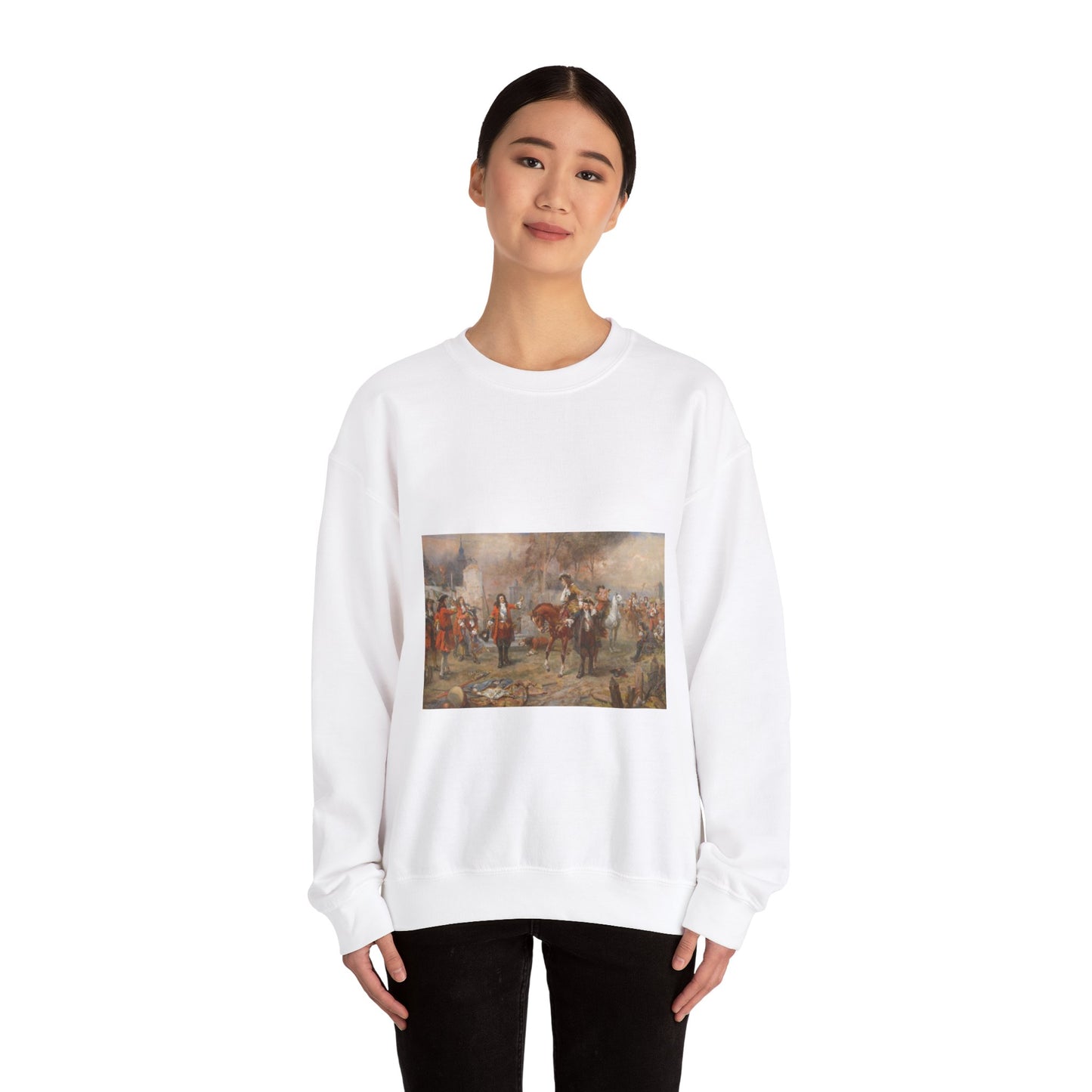 The Duke of Marlborough greeting Prince Eugene of Savoy after their victory at Blenheim White Heavy Blend Adult Crew Neck SweatShirt