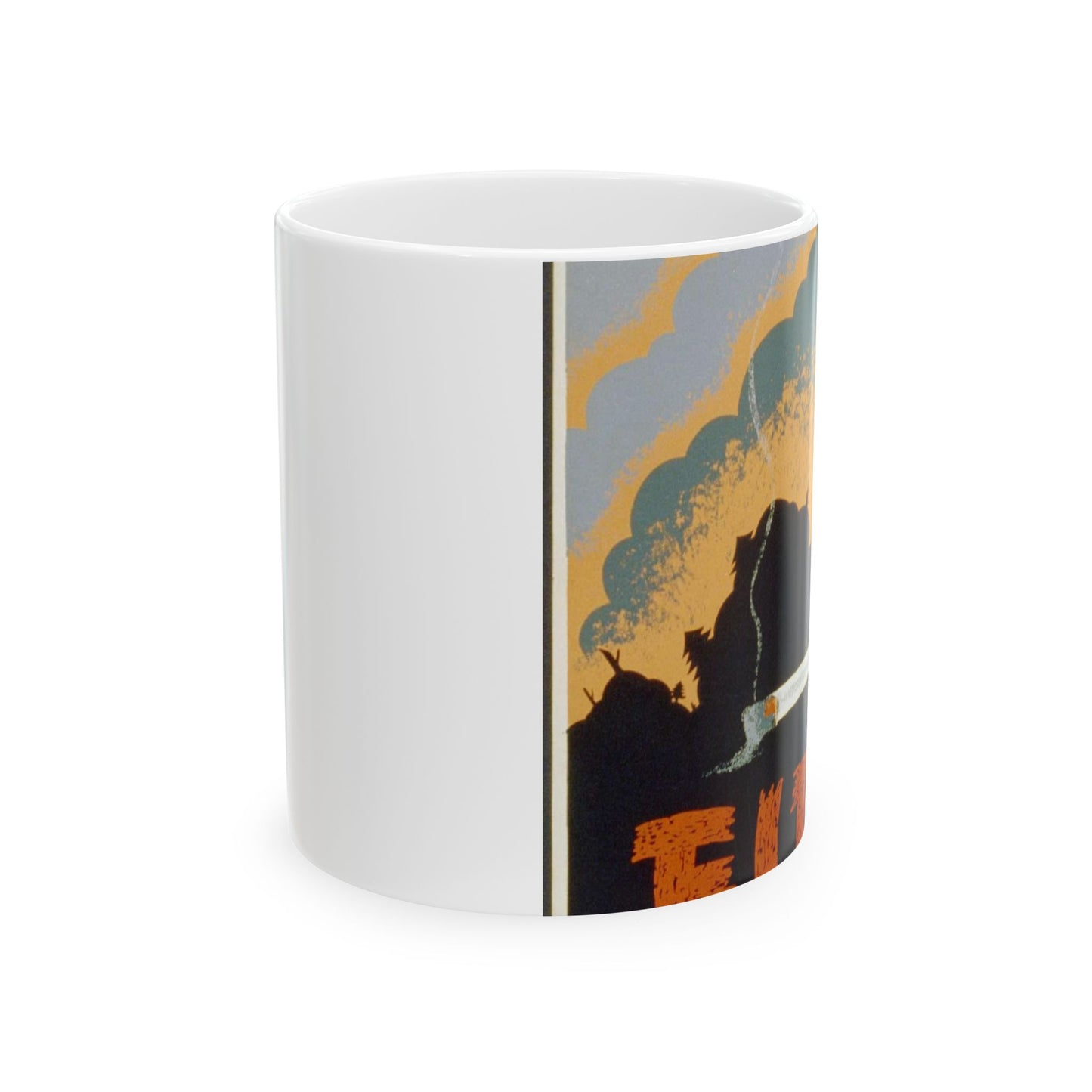 Fire wrecks a forest, Art Deco Poster Beautiful Novelty Ceramic Coffee Mug 11oz