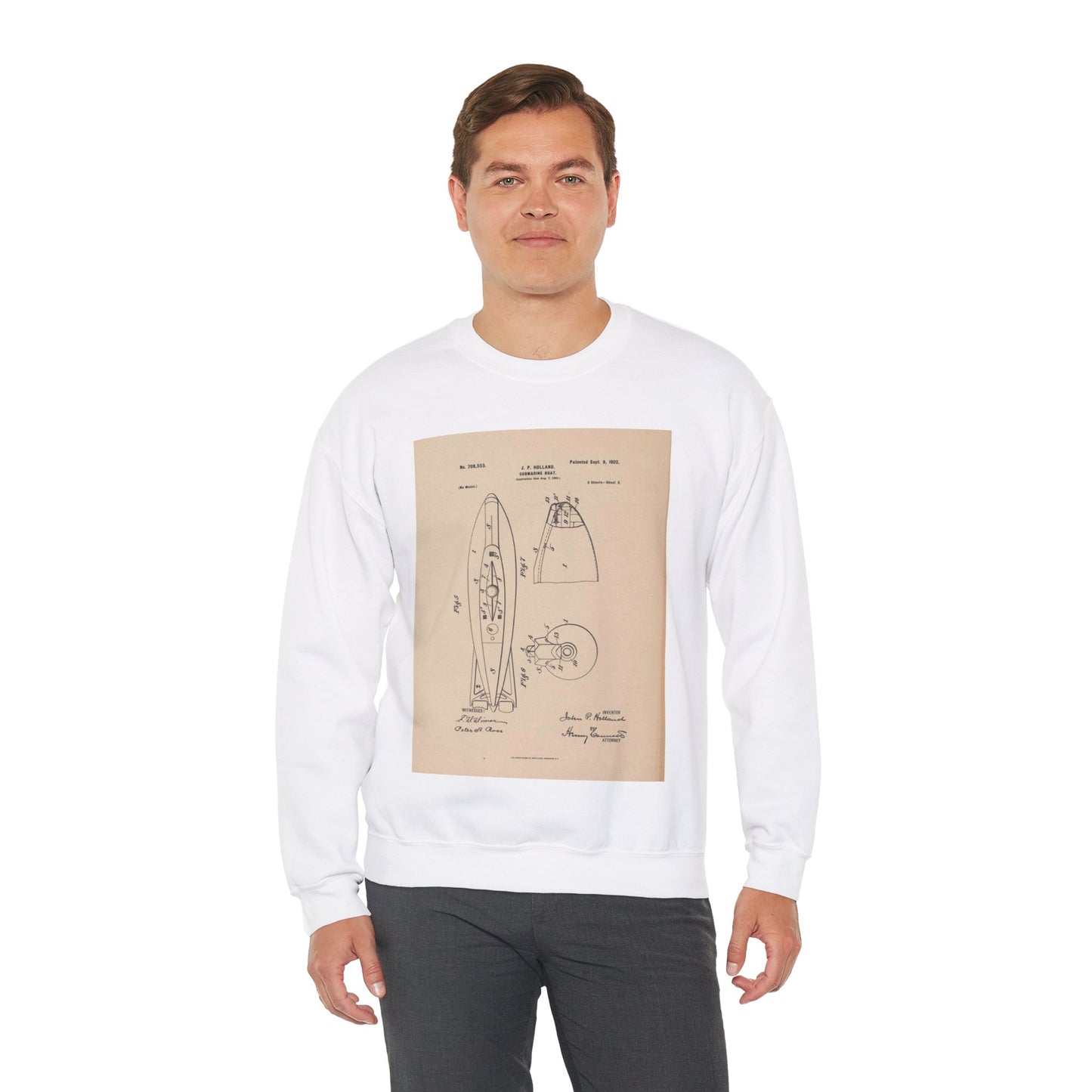 Patent drawing - Drawing for a Submarine Boat Public domain  image White Heavy Blend Adult Crew Neck SweatShirt