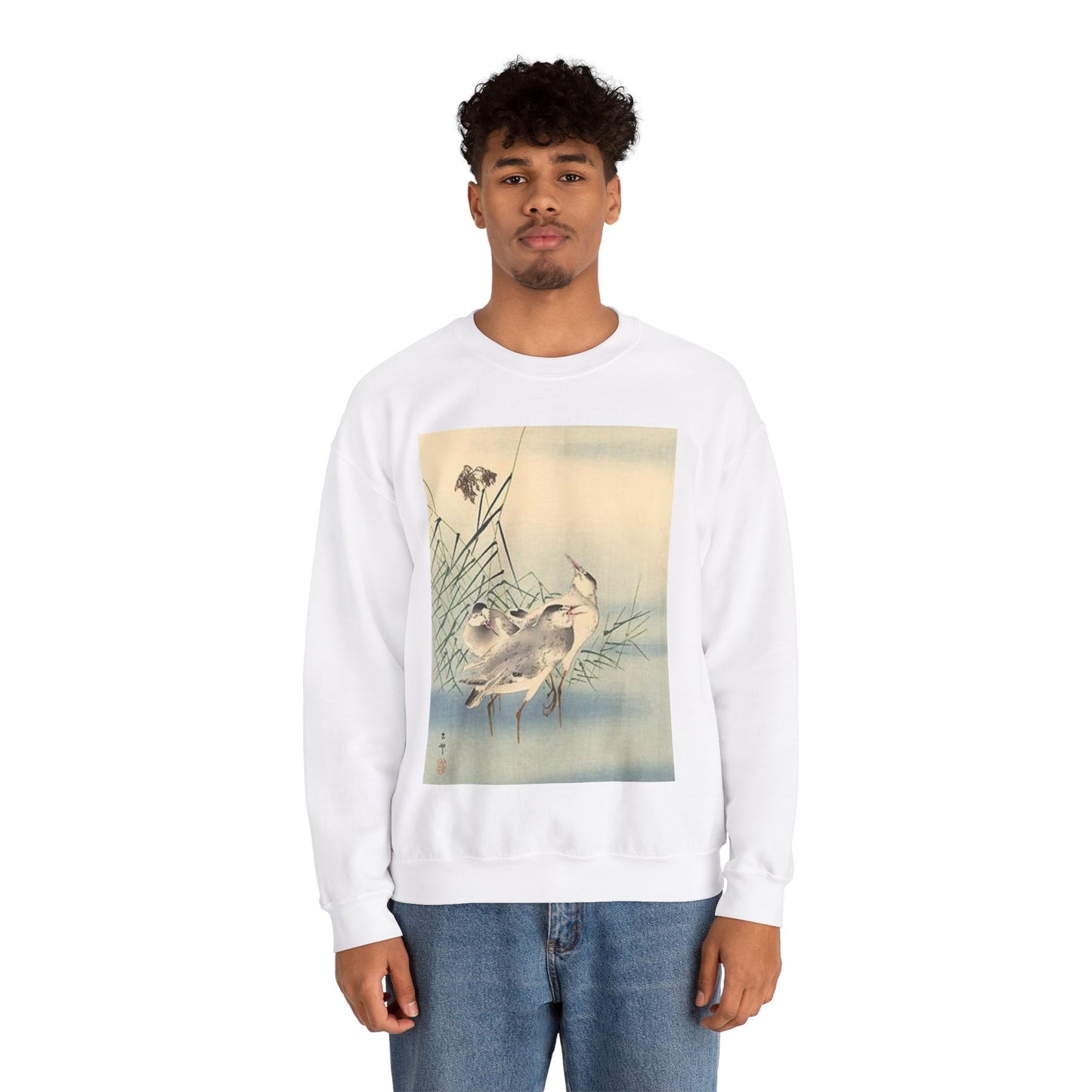 Koson - sandpipers, Ohara Koson White Heavy Blend Adult Crew Neck SweatShirt