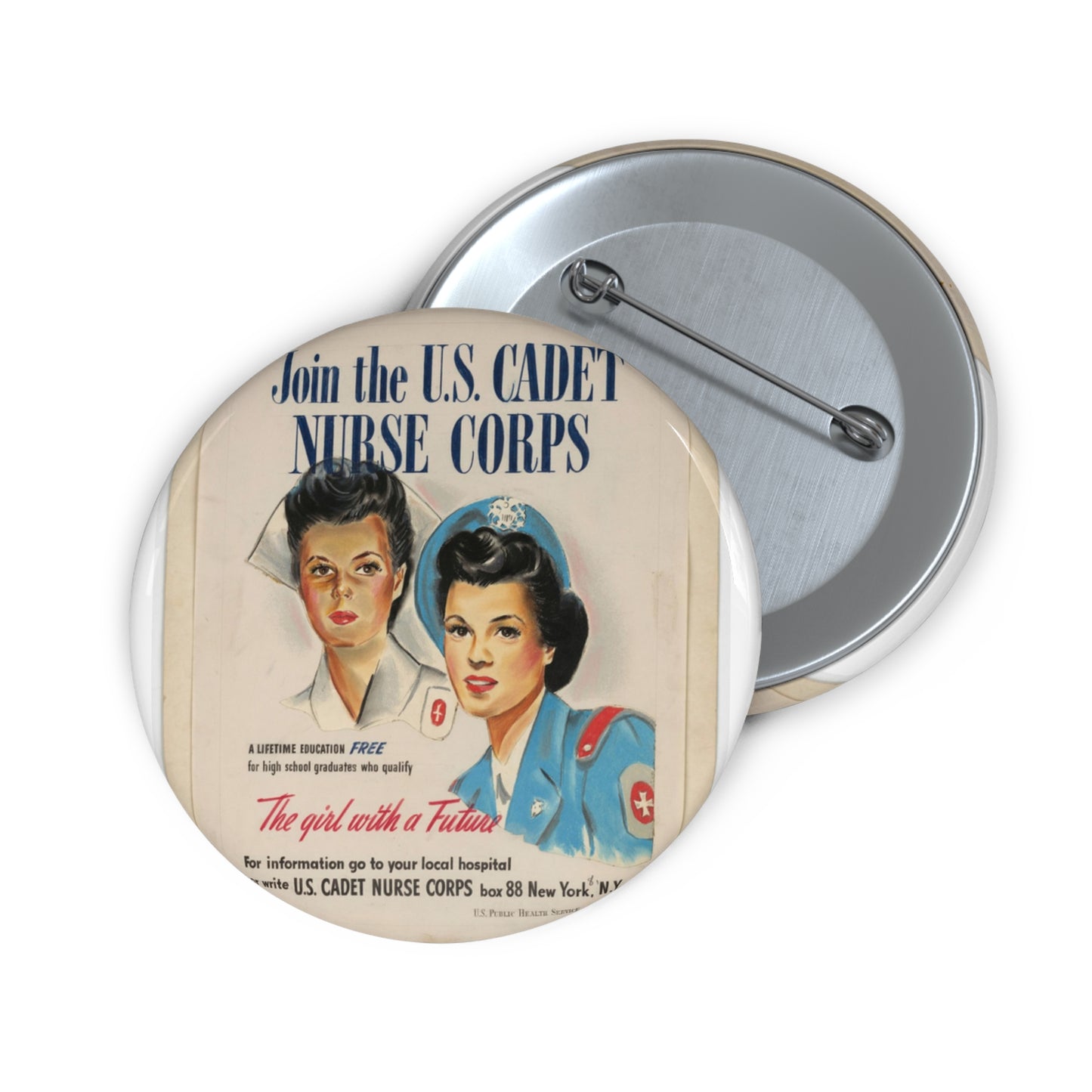 Join the U.S. Cadet Nurse Corps Pin Buttons with Crisp Design