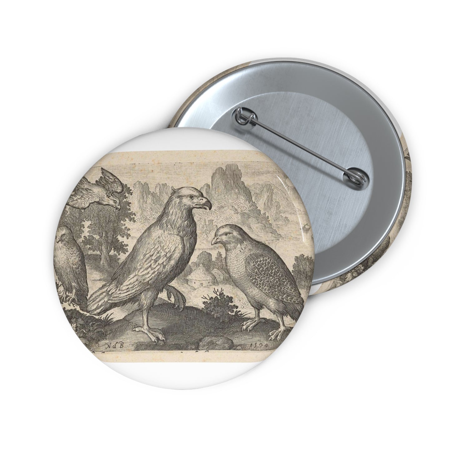 Abraham de Bruyn - Arend en andere roofvogels Pin Buttons with Crisp Design