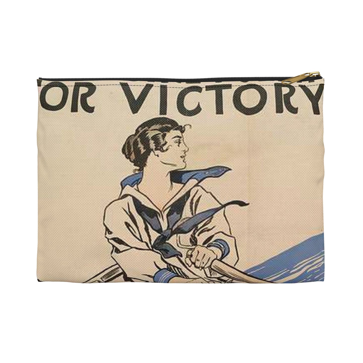 Every Girl Pulling for Victory, Victory Girls United War Work Campaign Large Organizer Pouch with Black Zipper