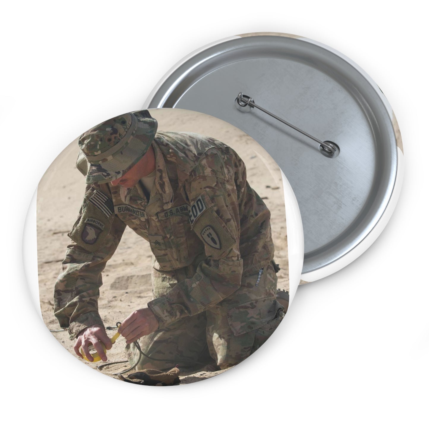 Sergeant Dustin Burkhalter, an explosive ordnance disposal Pin Buttons with Crisp Design