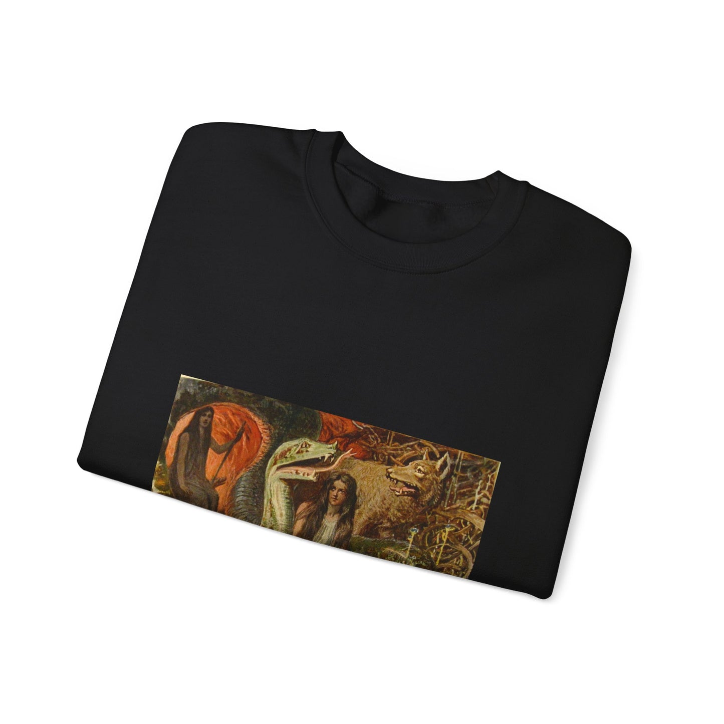 Lokis Gezücht - A painting of a woman sitting in front of a snake Black Heavy Blend Adult Crew Neck SweatShirt