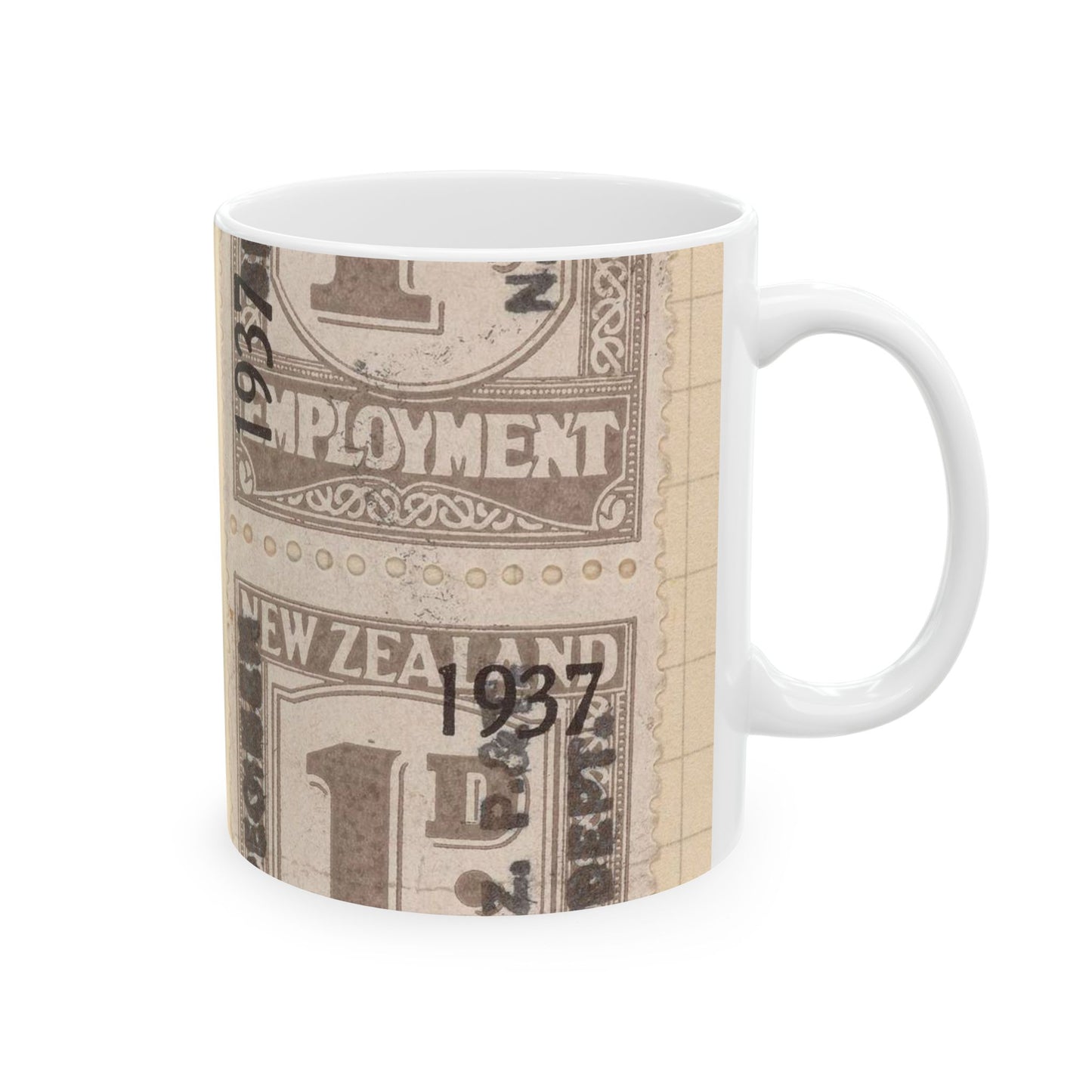 Block of one penny Unemployment Relief stamps overprinted '1937' and 'Specimen' Beautiful Novelty Ceramic Coffee Mug 11oz