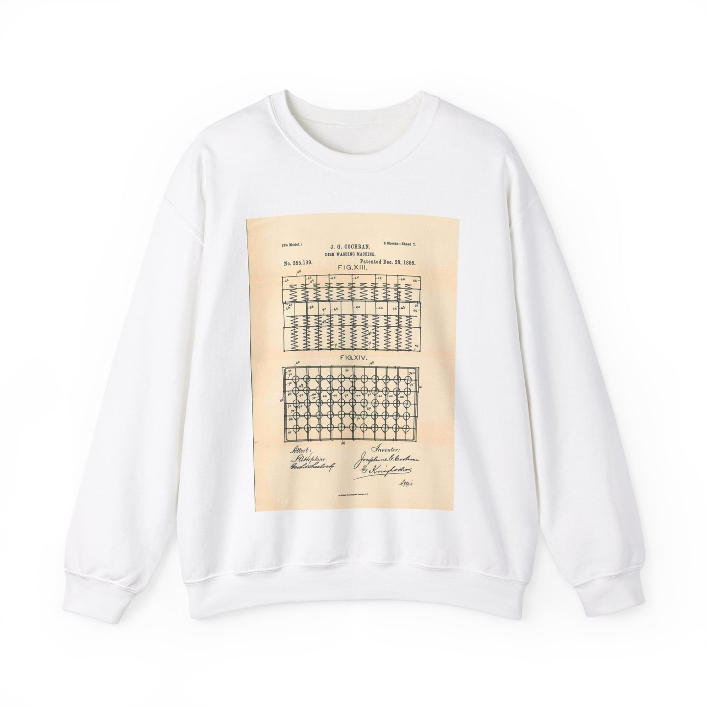 Patent Case File No. 355,139, Dish Washing Machine, Inventor Josephine G. Cochran - DPLA - 1a806ea5879c9a272713bca02da1a760 (page 61) White Heavy Blend Adult Crew Neck SweatShirt