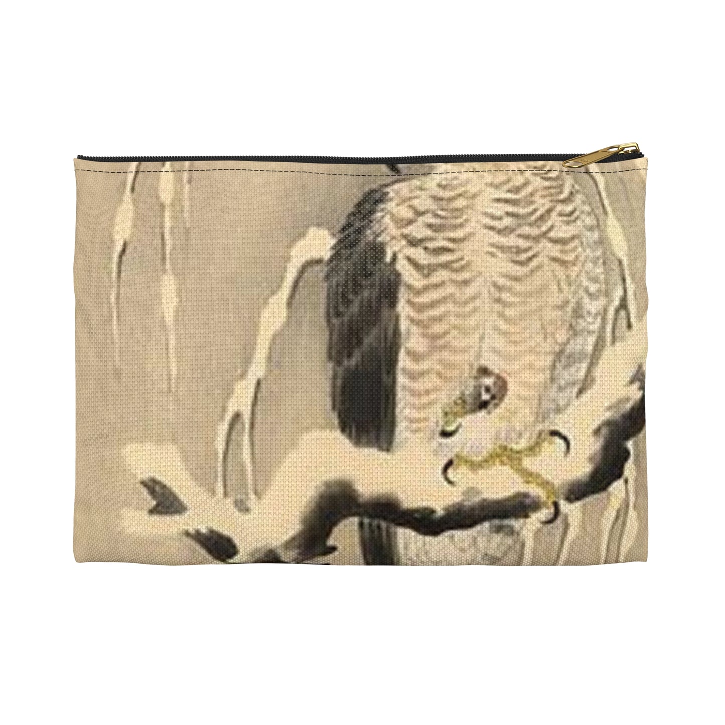 Koson - goshawk-on-snowy-branch, Ohara Koson Large Organizer Pouch with Black Zipper