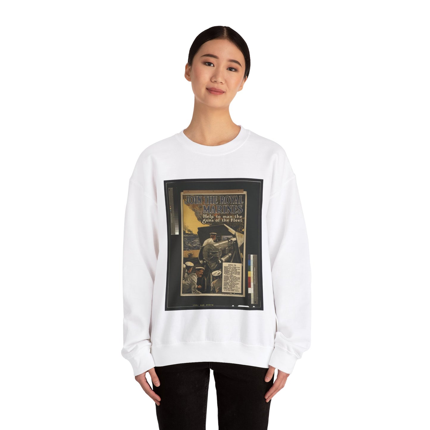 Join the Royal Marines. Help to man the guns of the fleet / W.H. Smith & Son, Printers, 55 Fetter Lane, London, E.C. White Heavy Blend Adult Crew Neck SweatShirt