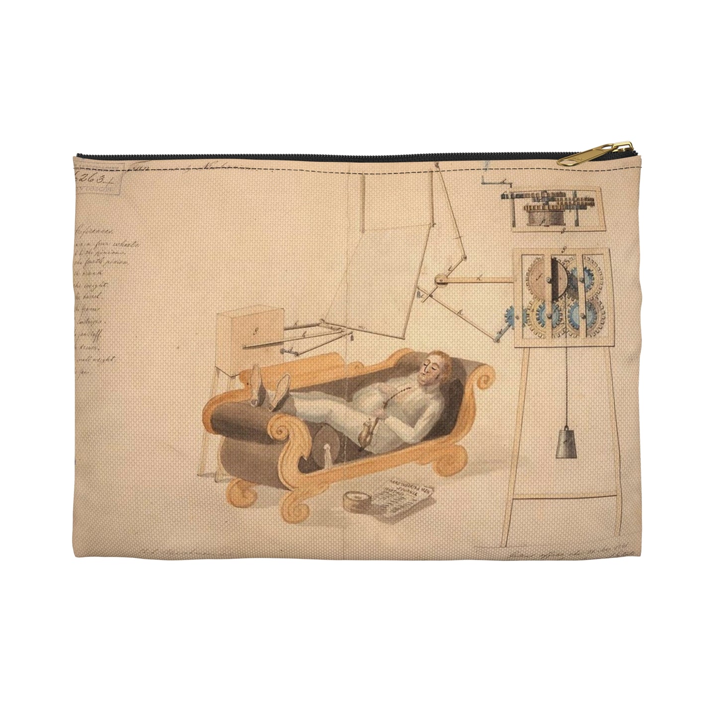 Patent drawing - Drawing of Fan Moved by Mechanism Public domain  image Large Organizer Pouch with Black Zipper