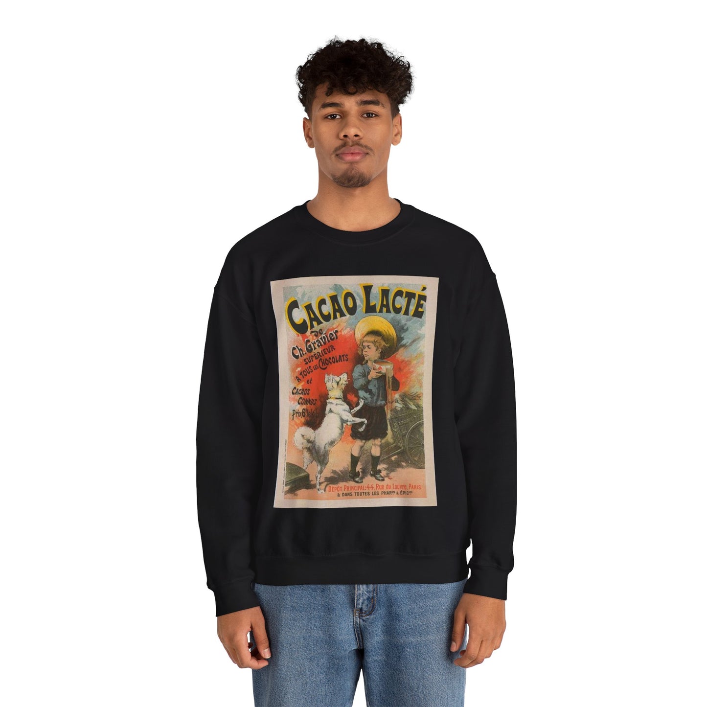 Affiche pour le "Cacao lacté, de Ch. Gravier". Black Heavy Blend Adult Crew Neck SweatShirt