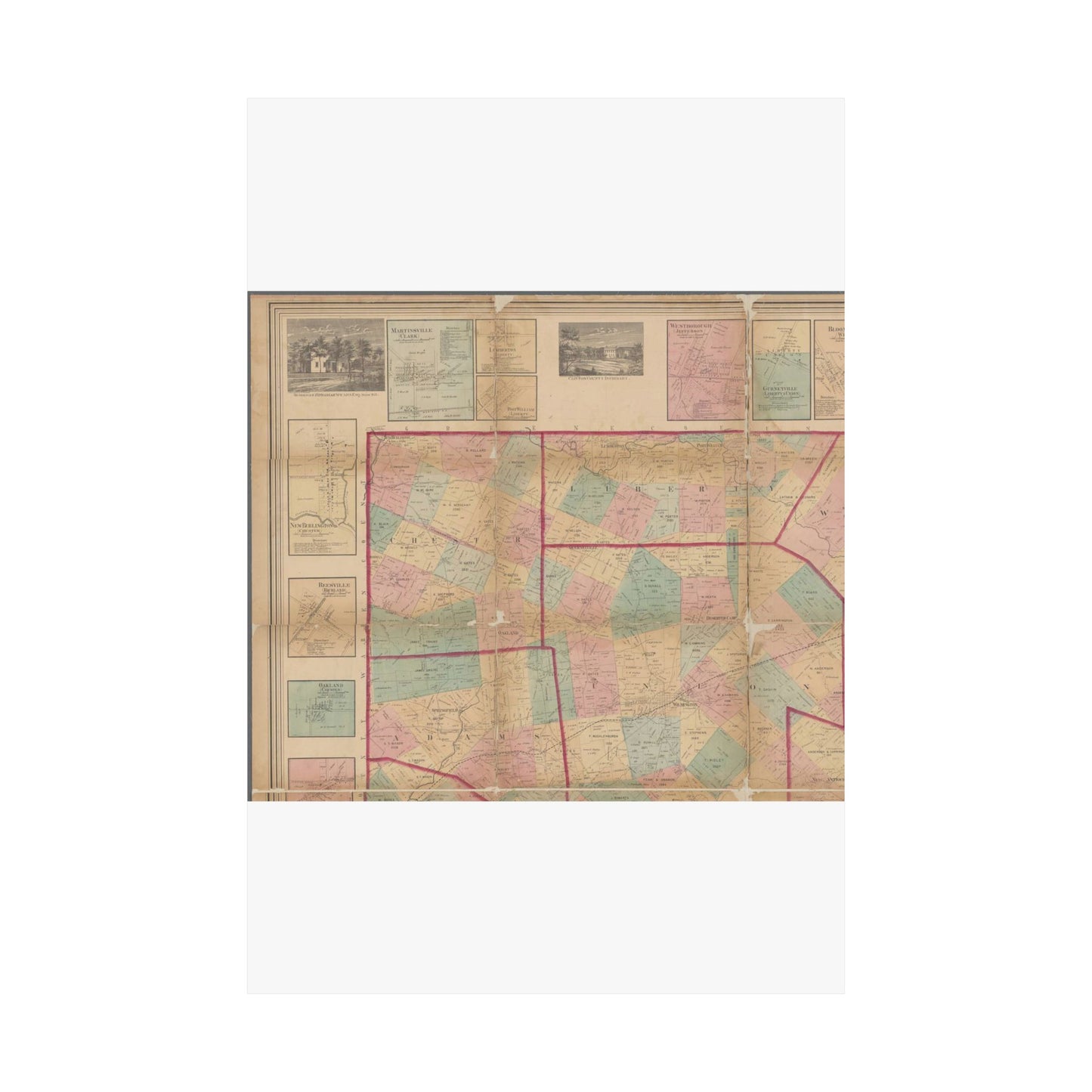 Map of Clinton County, Ohio - Public domain old map High Quality Matte Wall Art Poster for Home, Office, Classroom