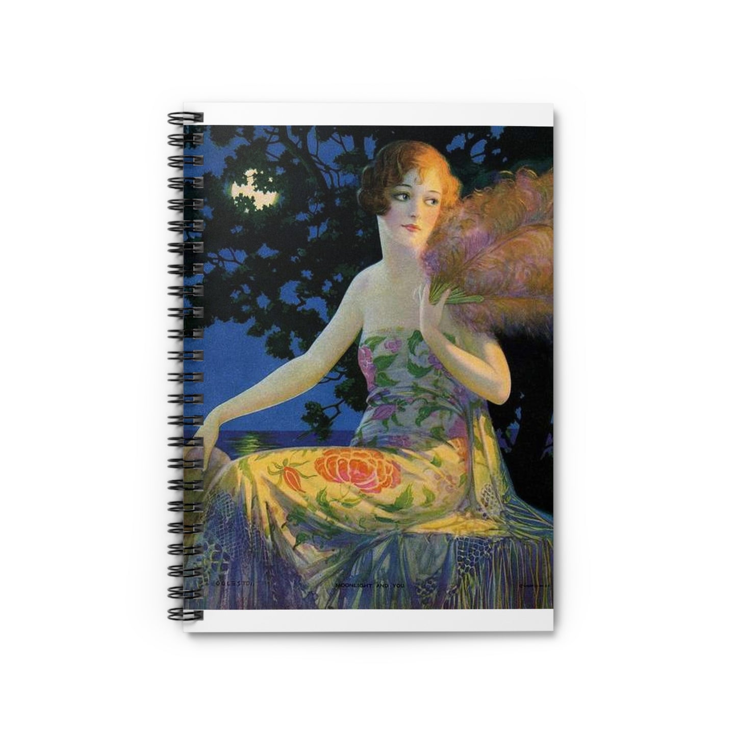 Moonlight and You, print from painting by Edward Mason Eggleston, 1928 Spiral Bound Ruled Notebook with Printed Cover