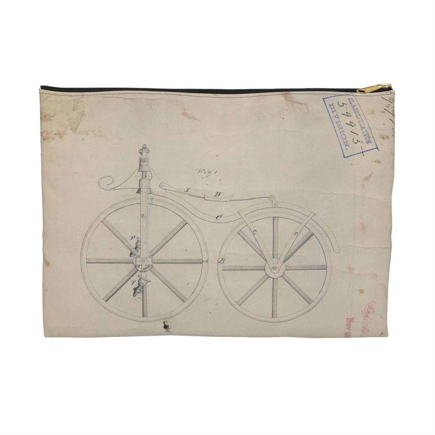 Patent drawing - for Pierre Lallement's Improvement in Velocipedes Public domain  image Large Organizer Pouch with Black Zipper