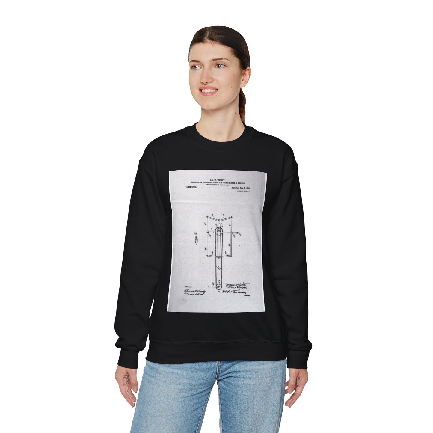 Patent drawing - Subject File:  Patents--By Wright Brothers--USA--filed 15 July 1908, patented 5 January 1909 Public domain  image Black Heavy Blend Adult Crew Neck SweatShirt