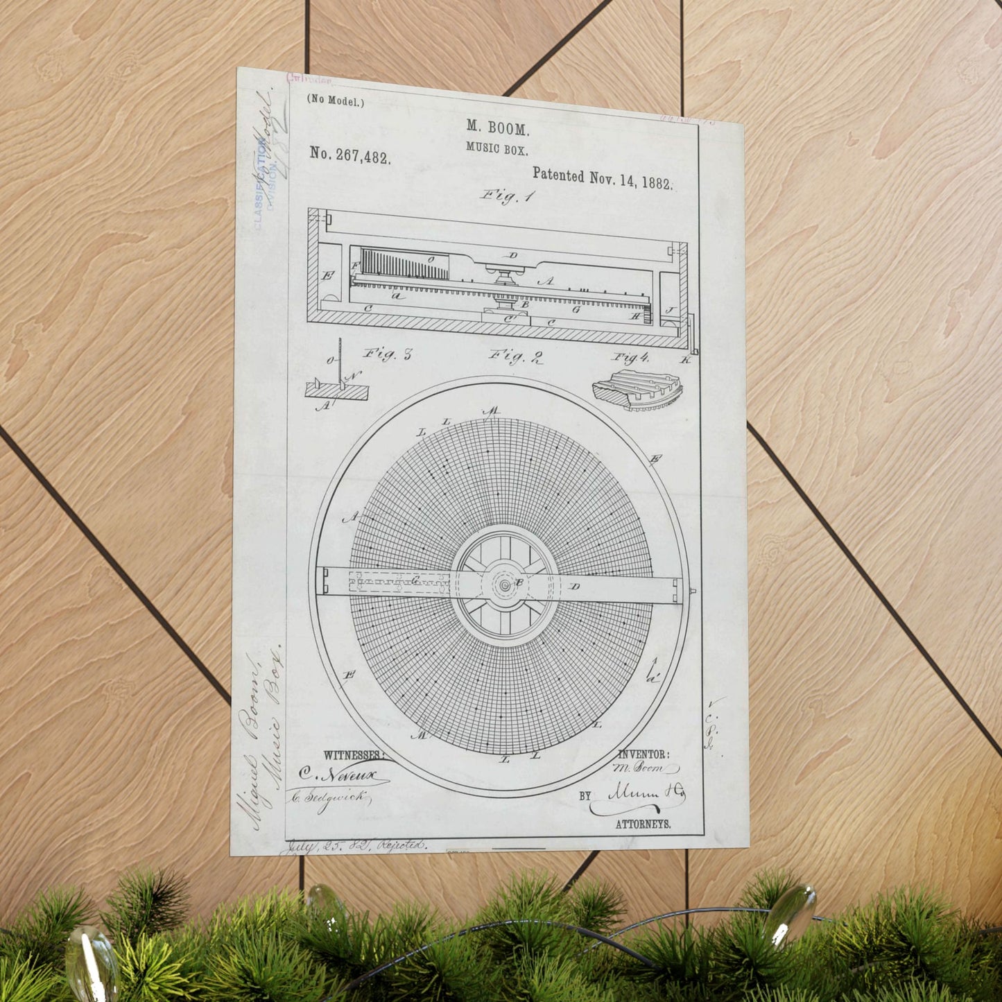 Patent Drawing of Engine - for M. Boom's Music Box Public domain  image High Quality Matte Wall Art Poster for Home, Office, Classroom