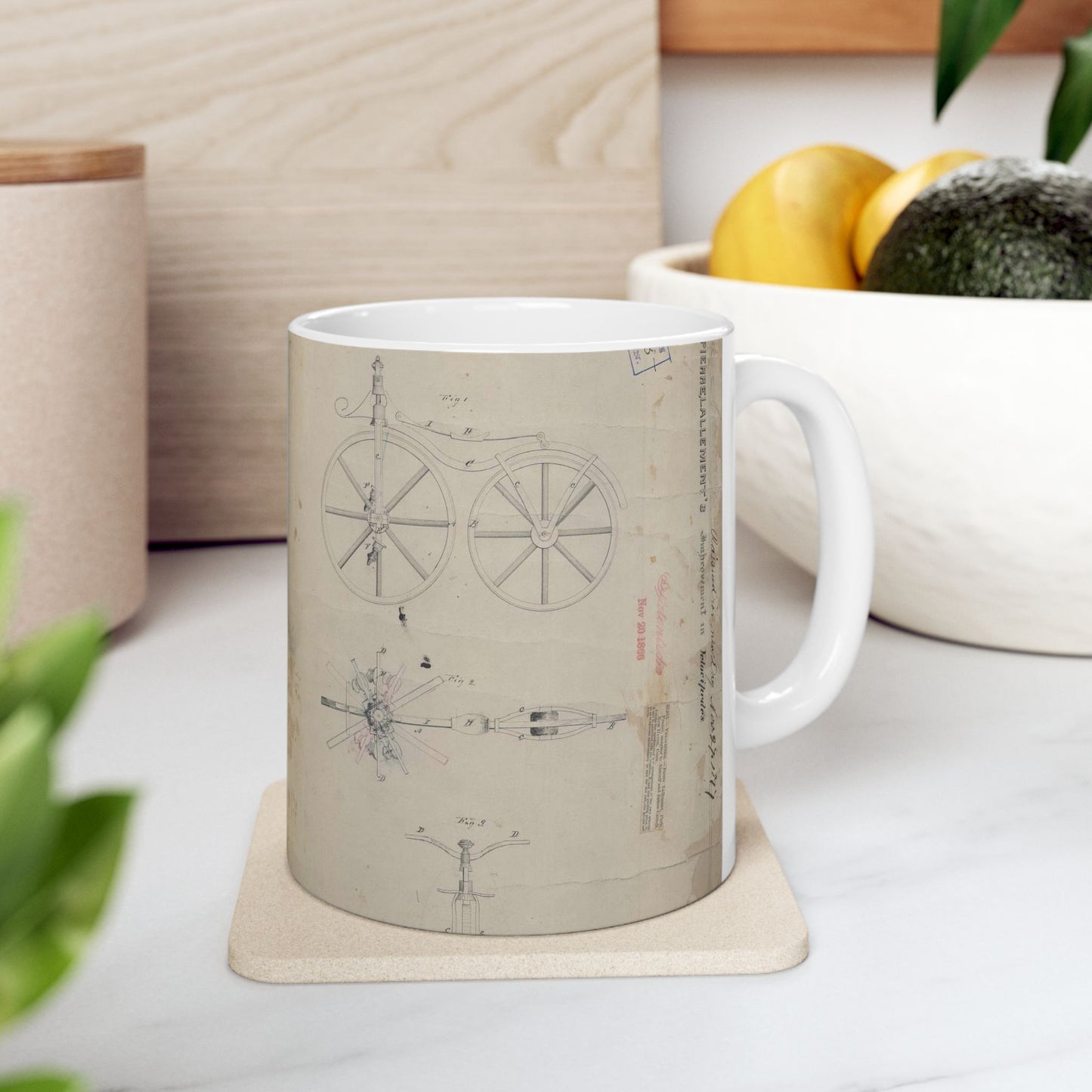 Patent drawing - for Pierre Lallement's Improvement in Velocipedes Public domain  image Beautiful Novelty Ceramic Coffee Mug 11oz