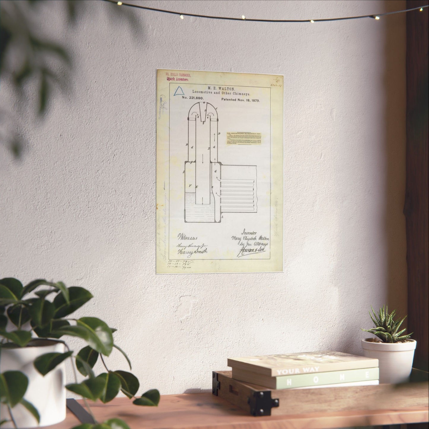 Patent Drawing of Engine - for M. E. Walton's Locomotive and Other Chimneys Public domain  image High Quality Matte Wall Art Poster for Home, Office, Classroom