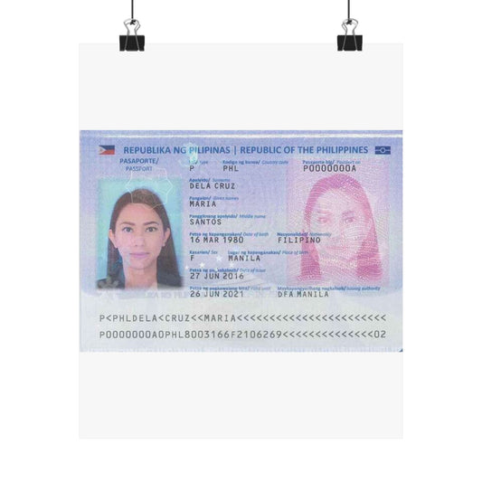 Philippine passport (2016 edition) data page (cropped) High Quality Matte Wall Art Poster for Home, Office, Classroom