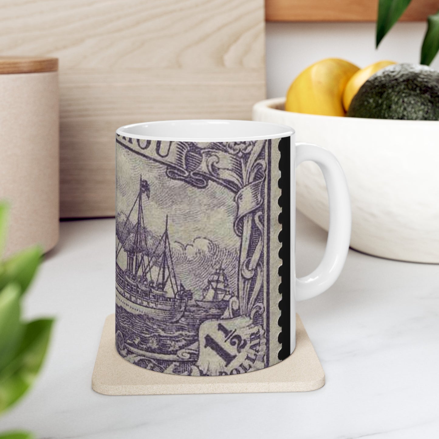 D-Kiautschou 1919 36 II B - public domain postal stamp scan Beautiful Novelty Ceramic Coffee Mug 11oz