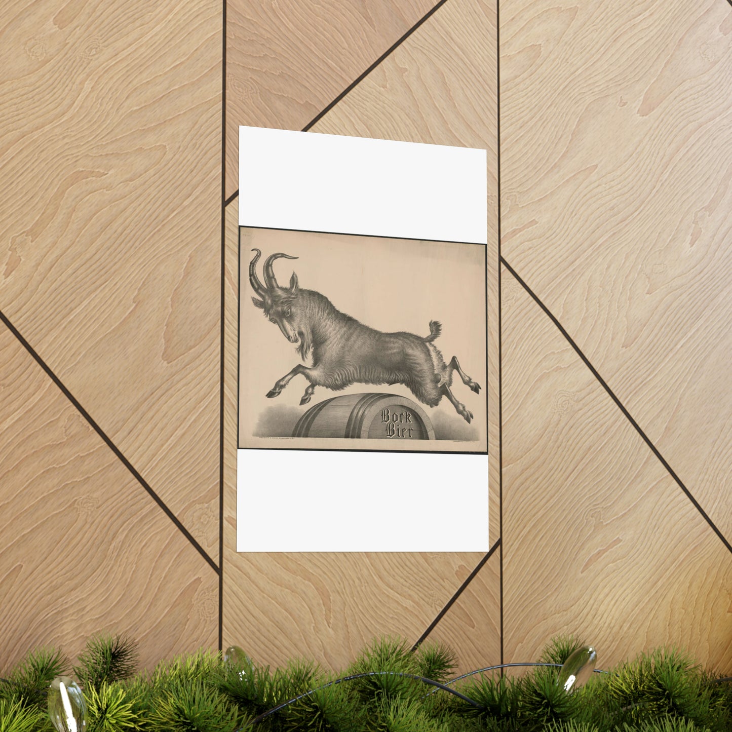 Bock Bier goat jumping over barrel marked with title High Quality Matte Wall Art Poster for Home, Office, Classroom