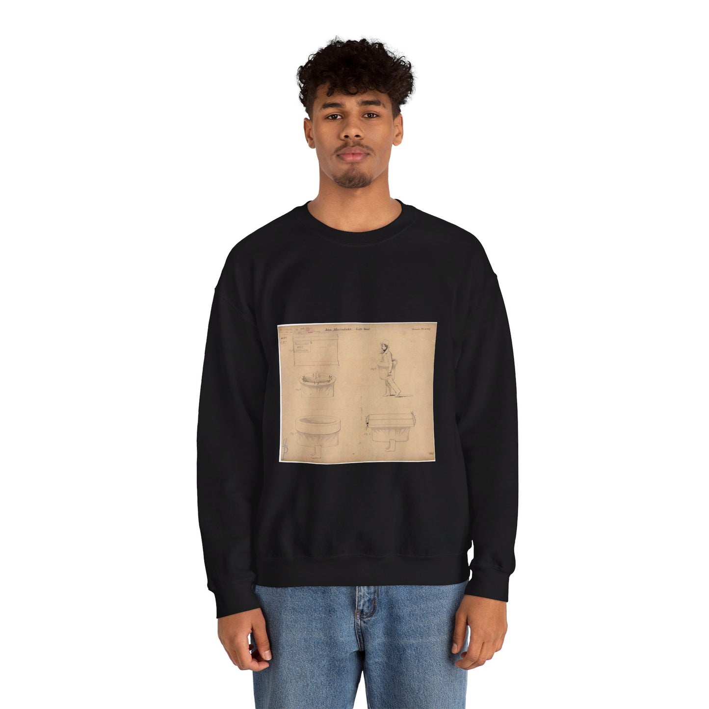 Patent drawing - Drawing of a Life Boat Public domain  image Black Heavy Blend Adult Crew Neck SweatShirt