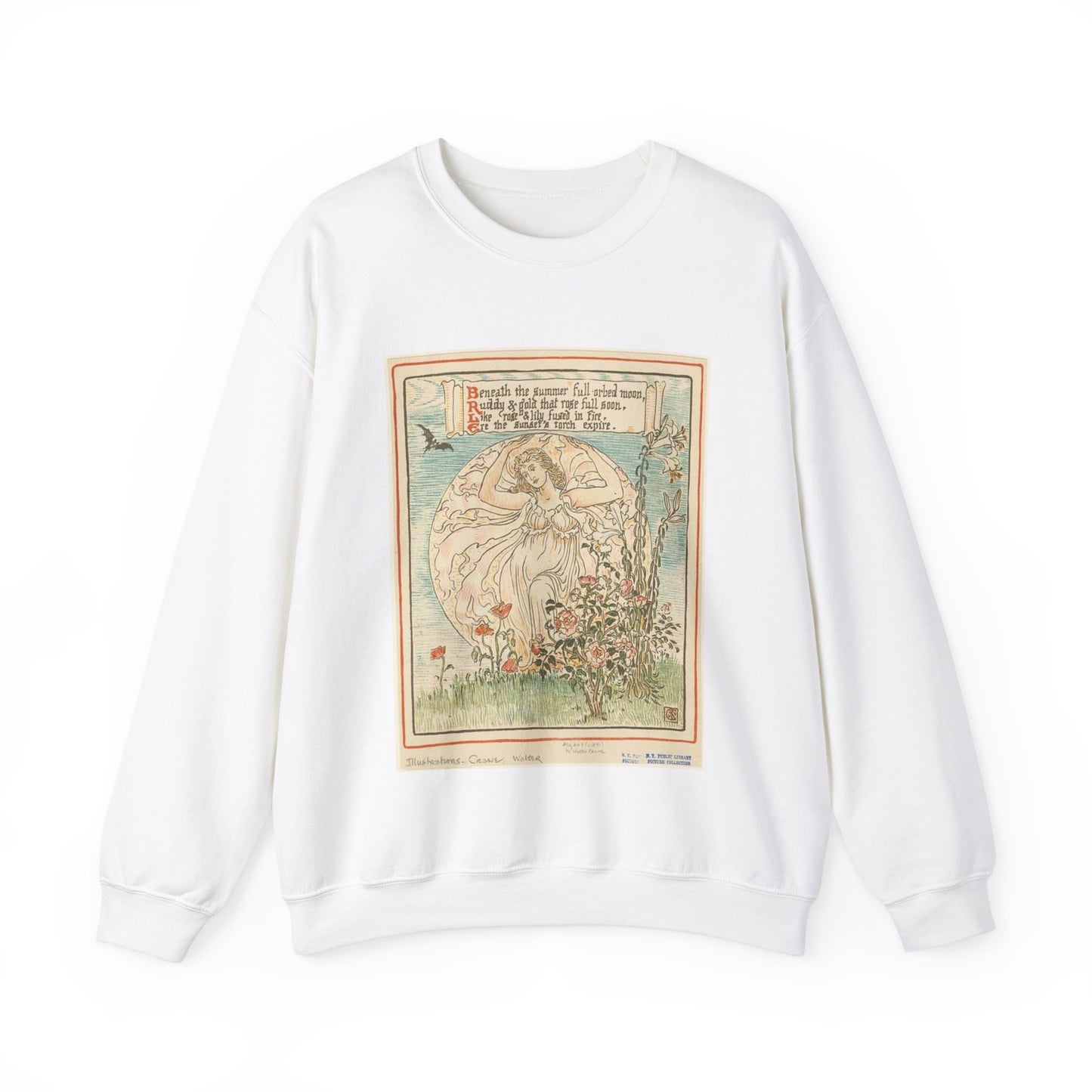 Beneath the summer full-orbed moon, ruddy & gold that rose full soon." White Heavy Blend Adult Crew Neck SweatShirt