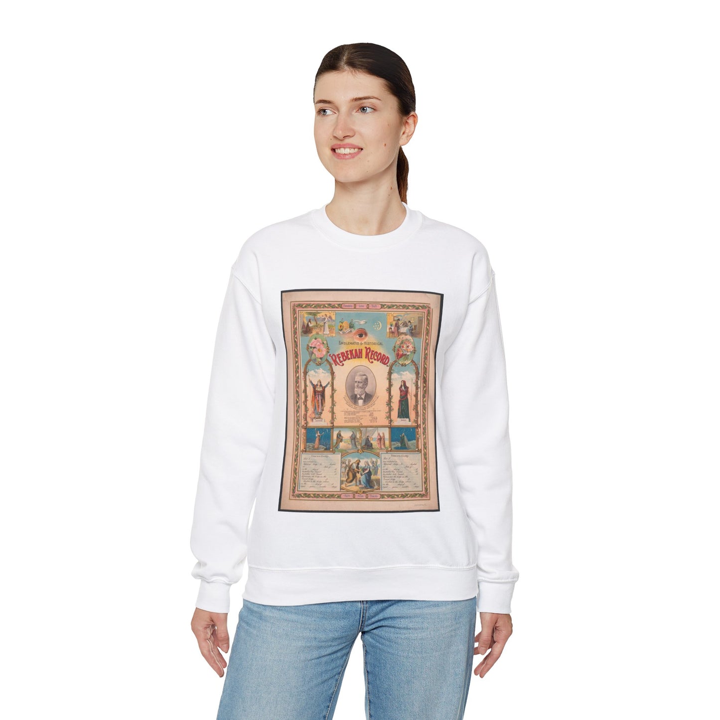 Emblematic & Historical Rebekah Record White Heavy Blend Adult Crew Neck SweatShirt