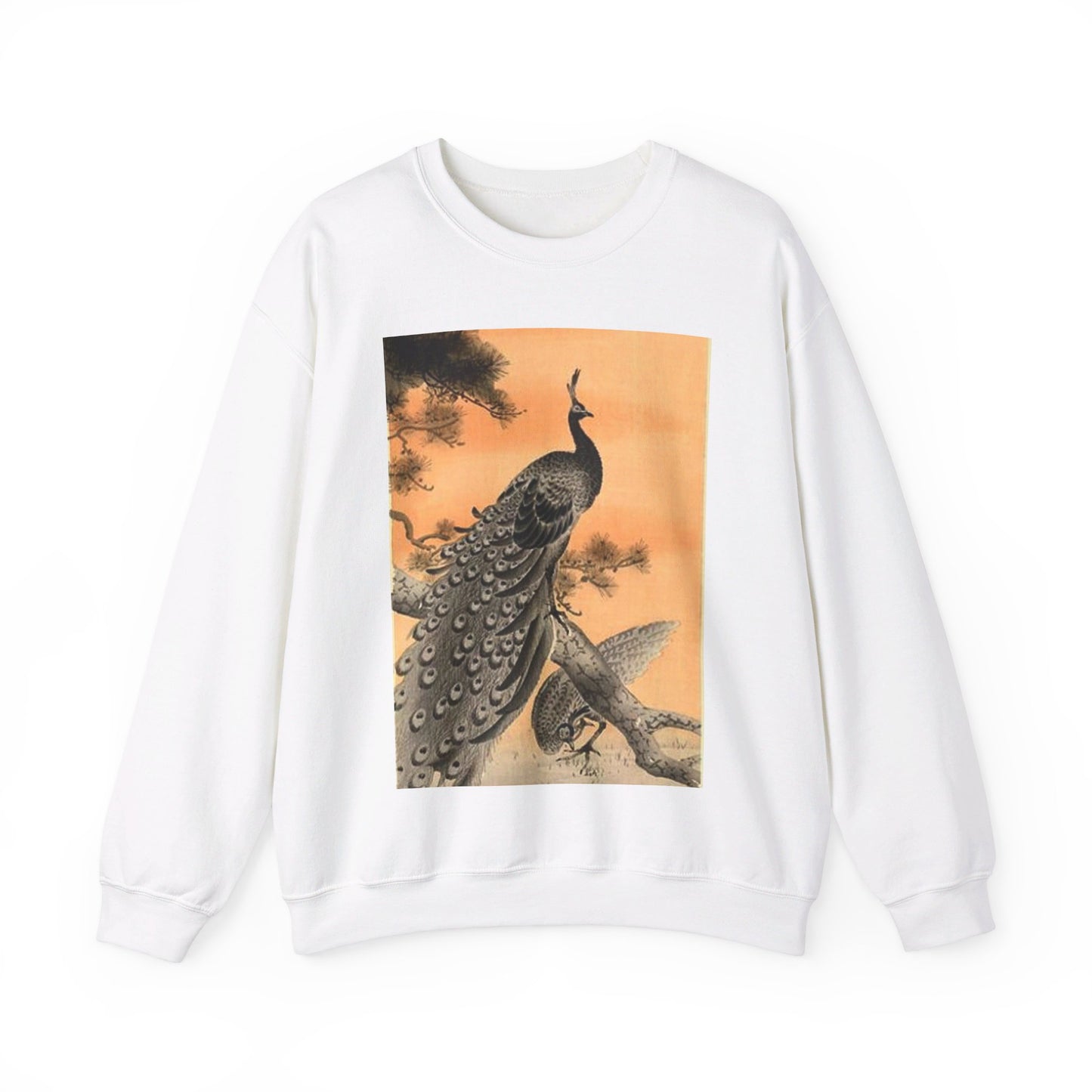 Koson - peacock-and-hen, Ohara Koson White Heavy Blend Adult Crew Neck SweatShirt