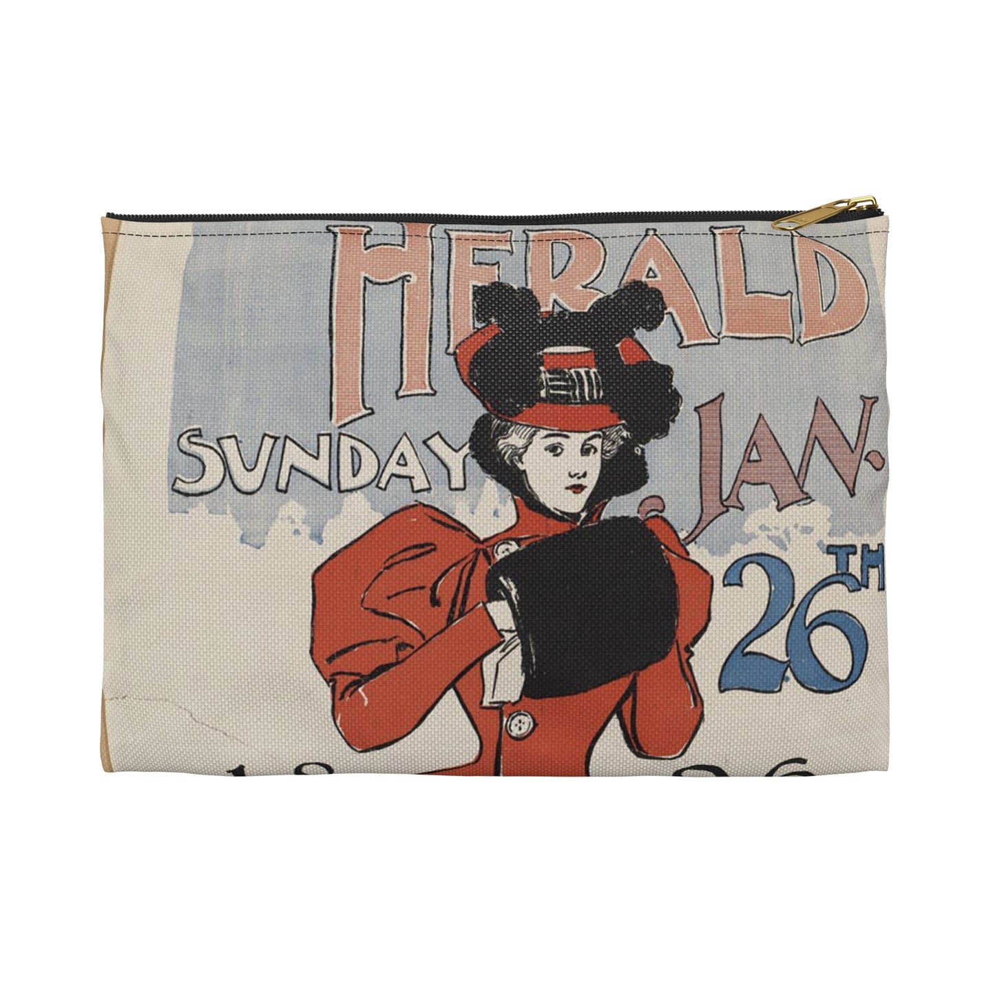New York herald, Sunday Jan. 26th, 1896 Large Organizer Pouch with Black Zipper