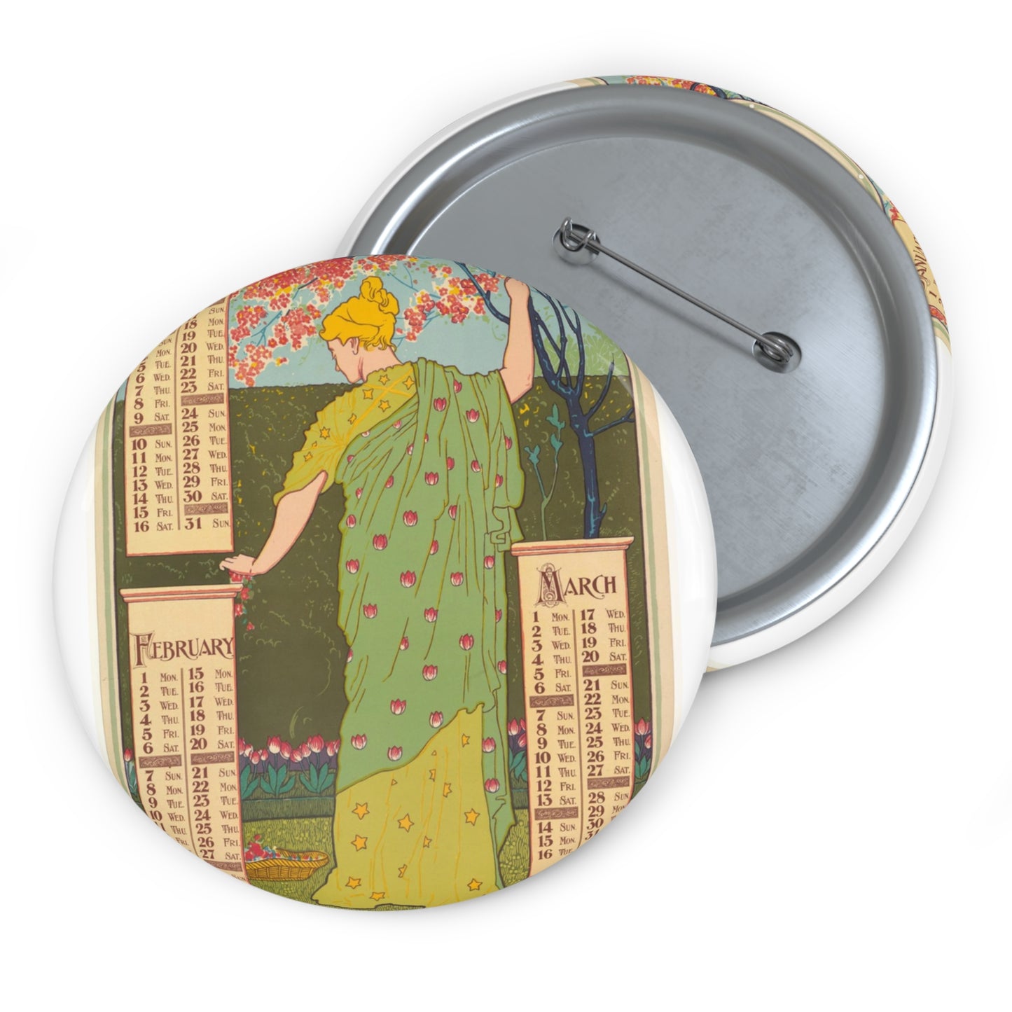 Louis Rhead - January, February, March Pin Buttons with Crisp Design