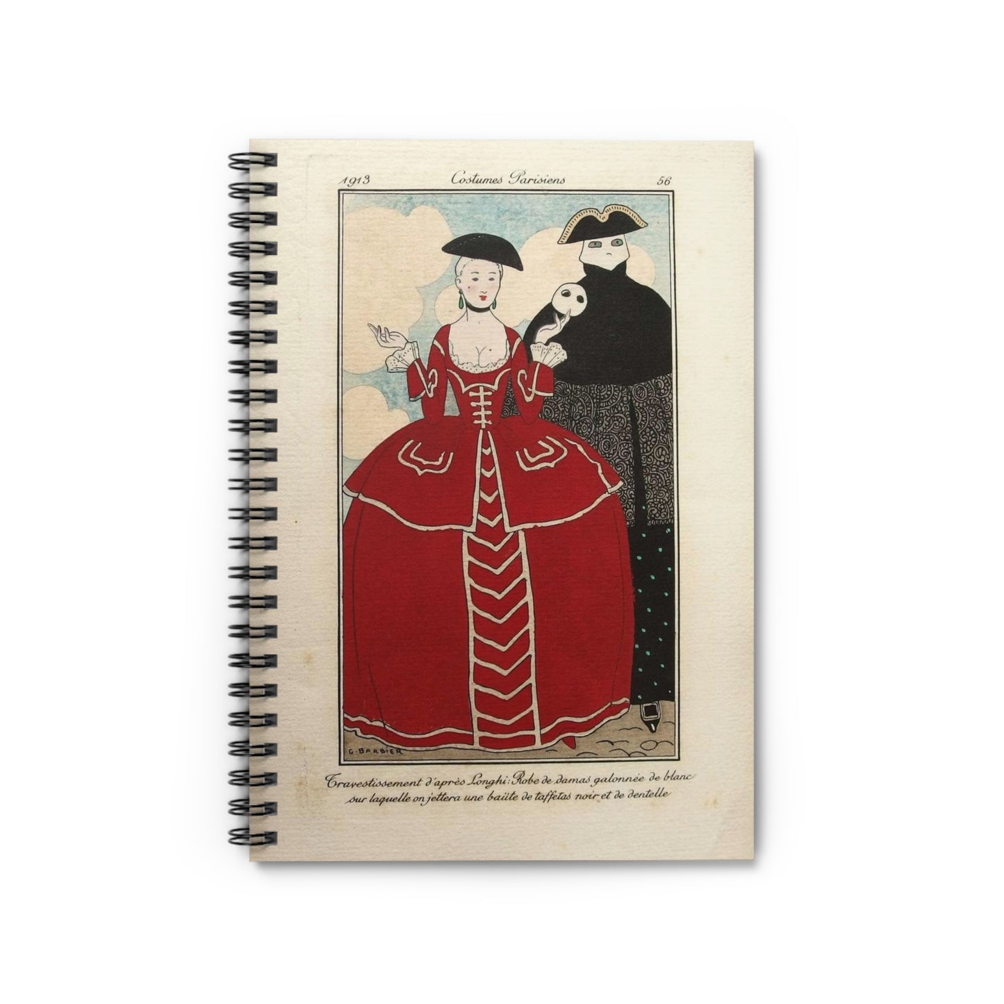 Costumes Parisiens No.56 George Barbier, 1913 Spiral Bound Ruled Notebook with Printed Cover