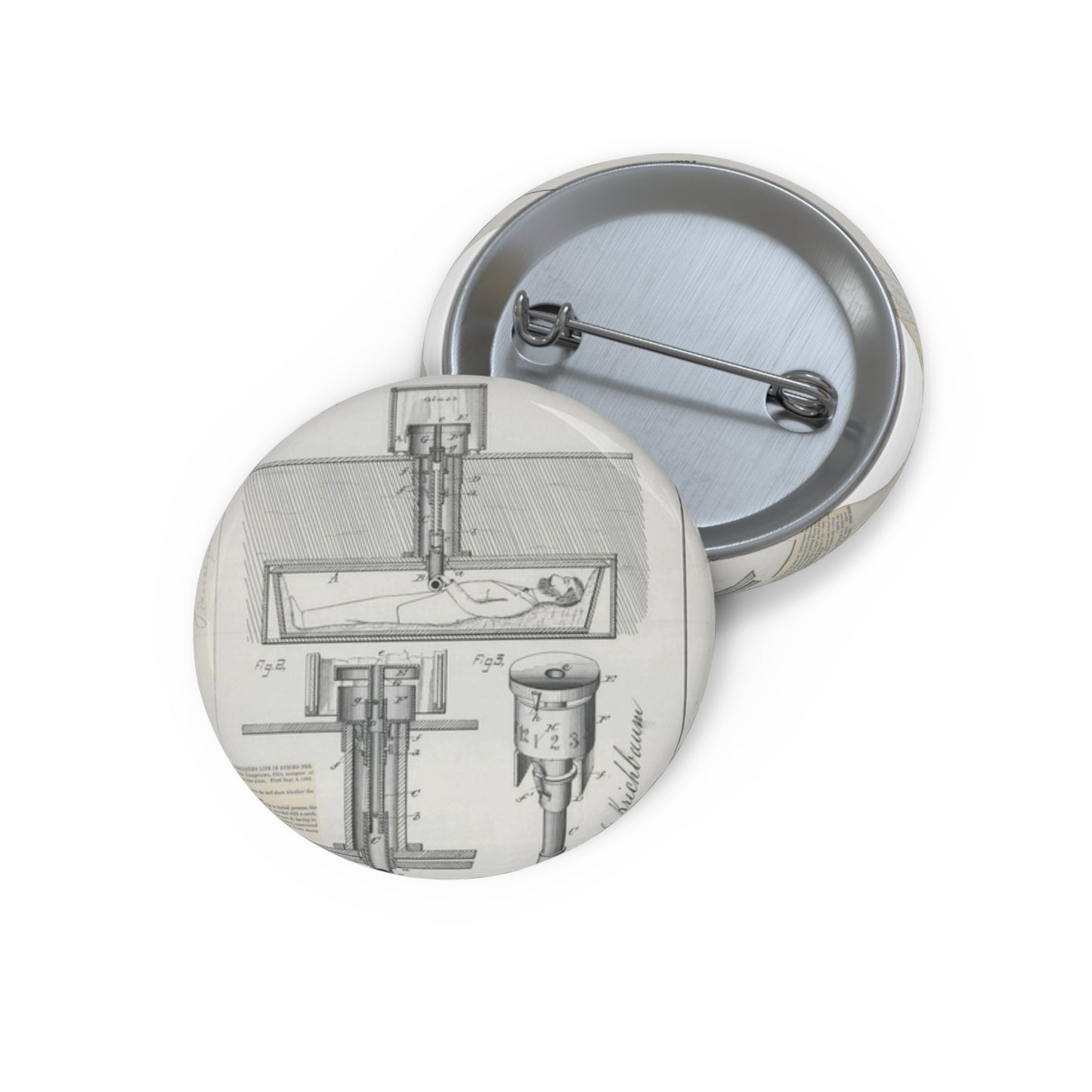 Patent drawing - for J. G. Krichbaum's Device for Indicating Life in Buried Persons Public domain  image Pin Buttons with Crisp Design