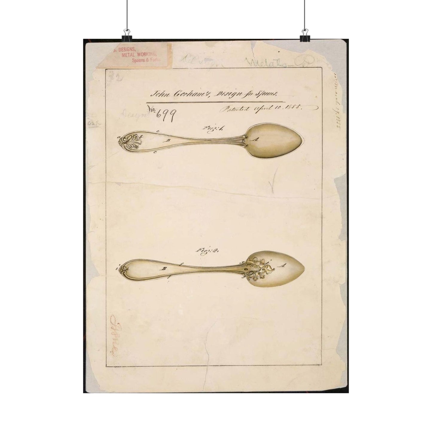 Patent drawing - Drawing of Design for Spoons Public domain  image High Quality Matte Wall Art Poster for Home, Office, Classroom