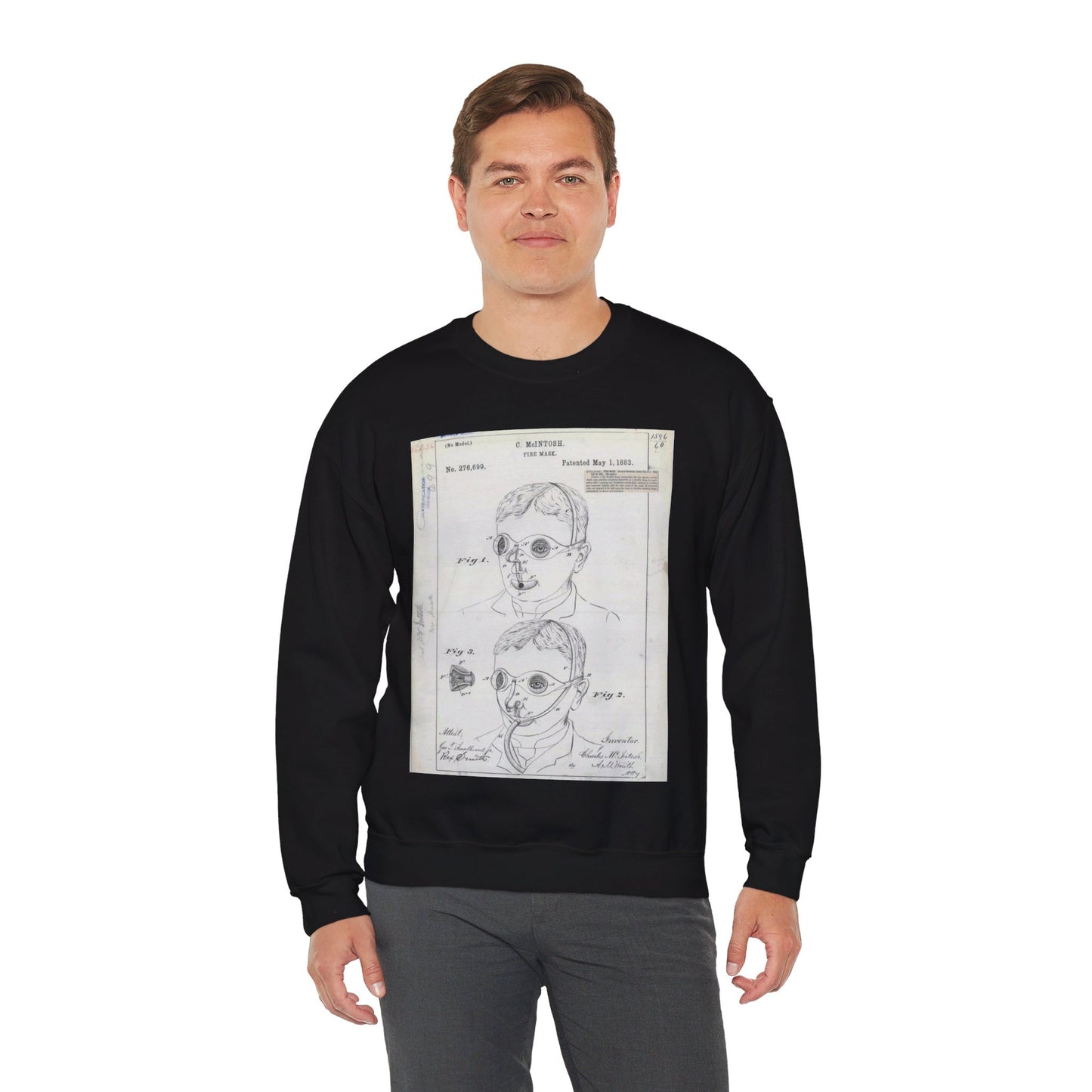 Patent drawing - for C. McIntosh's Fire Mask Public domain  image Black Heavy Blend Adult Crew Neck SweatShirt