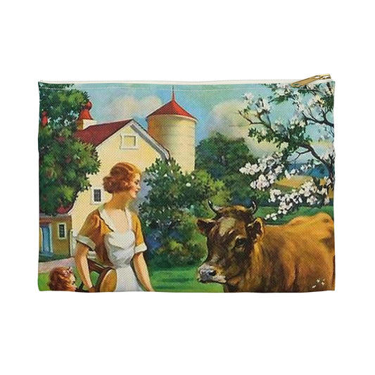 A Milking We Will Go, painting by Edward Mason Eggleston Large Organizer Pouch with Black Zipper