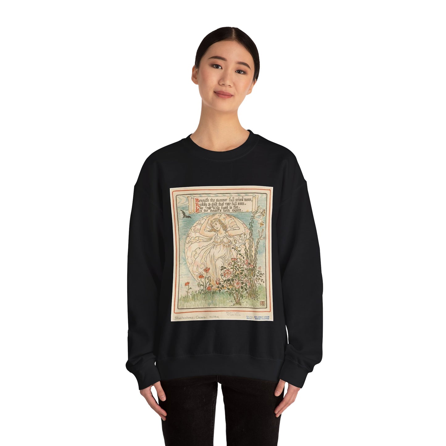 Beneath the summer full-orbed moon, ruddy & gold that rose full soon." Black Heavy Blend Adult Crew Neck SweatShirt