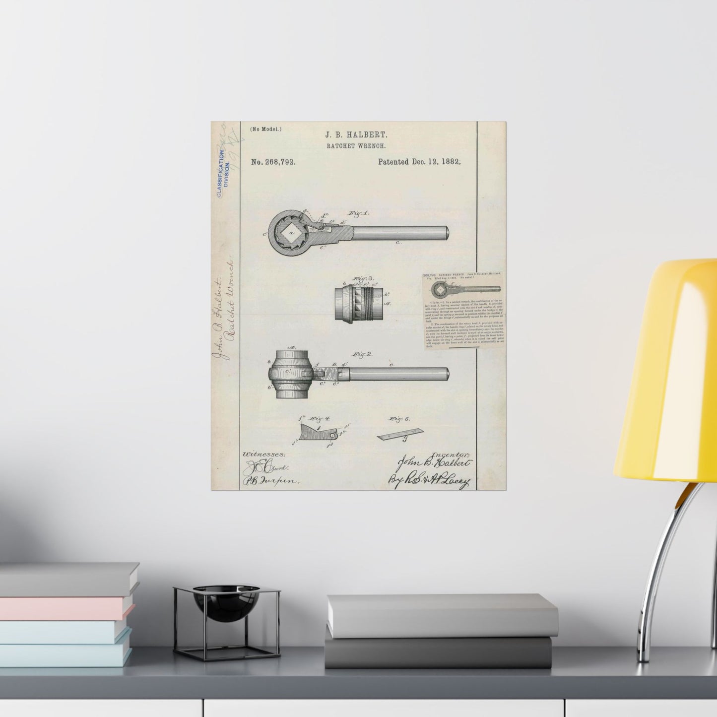 Patent Drawing of Engine - for J. B. Halbert's Ratchet Wrench Public domain  image High Quality Matte Wall Art Poster for Home, Office, Classroom