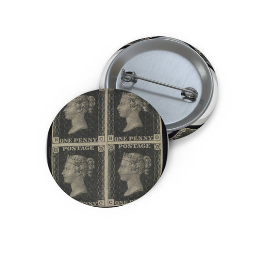 "Penny Black" postage stamps - postal stamp Pin Buttons with Crisp Design